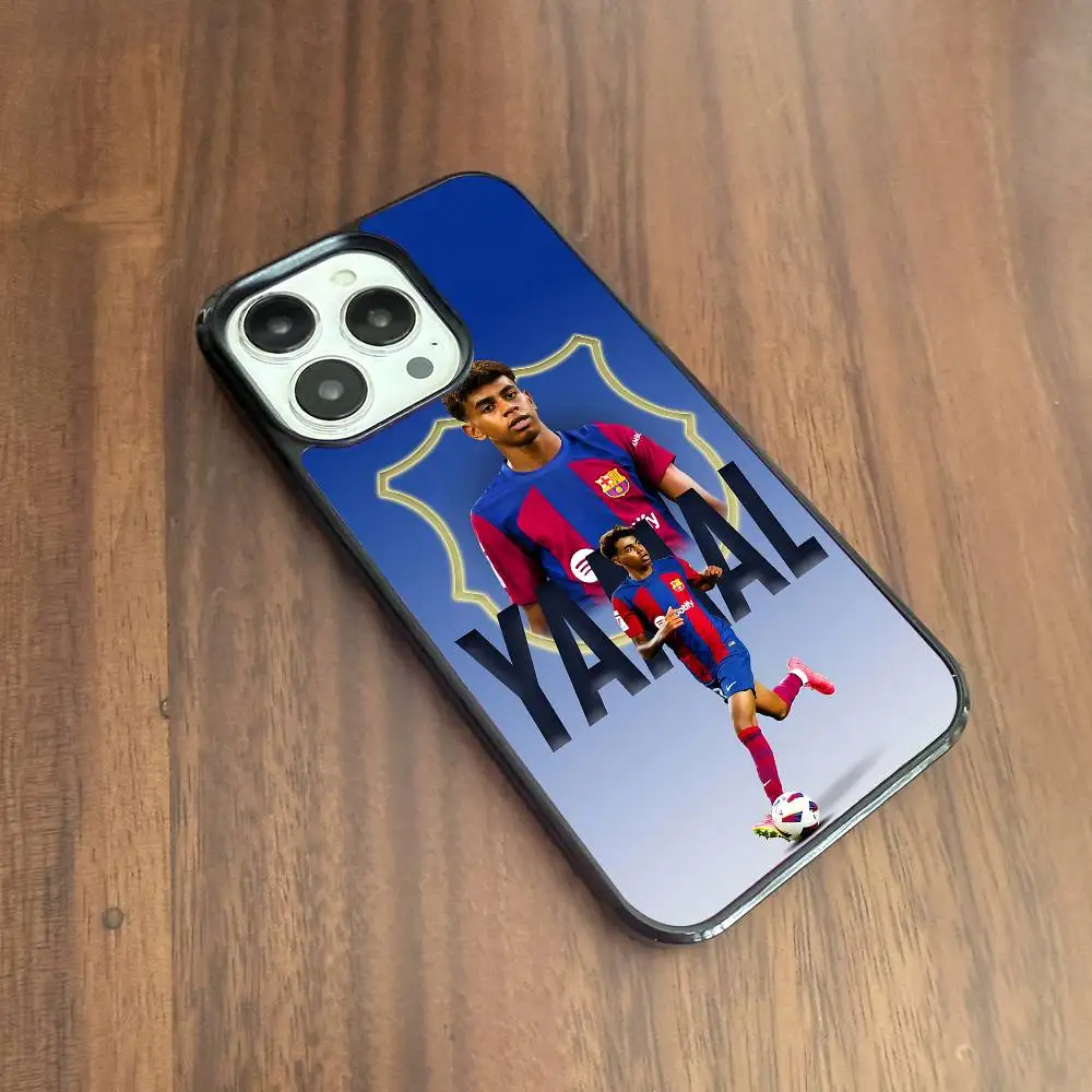 حافظة هاتف على شكل نجمة كرة القدم Y-Yamal مناسبة لهاتف Apple 16PRO MAX 15 14 13 12 MINI 11 غلاف صلب أسود