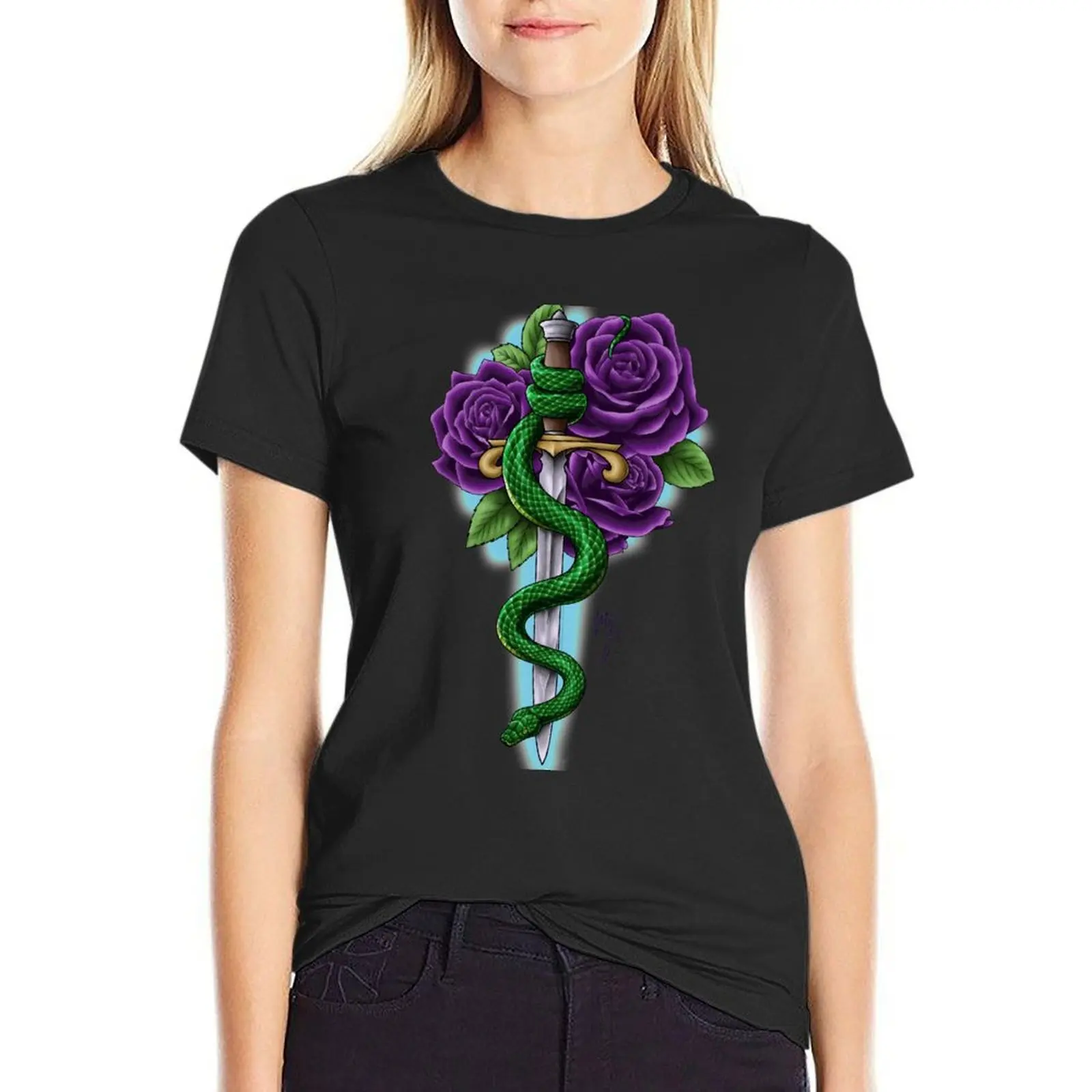 Floral Snake & Dagger T-Shirt Aesthetic clothing Female clothing graphics tops for Women