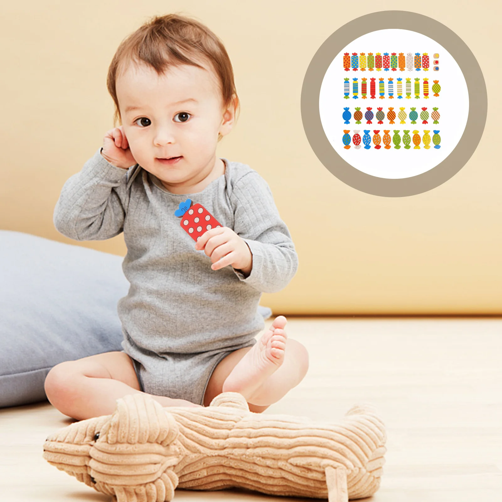 1-teiliges Farbabstimmungsspiel in Bonbonform aus Holz für Kinder für kognitive Entwicklung, Lernen, Farbformerkennung, frühe Pädagogik