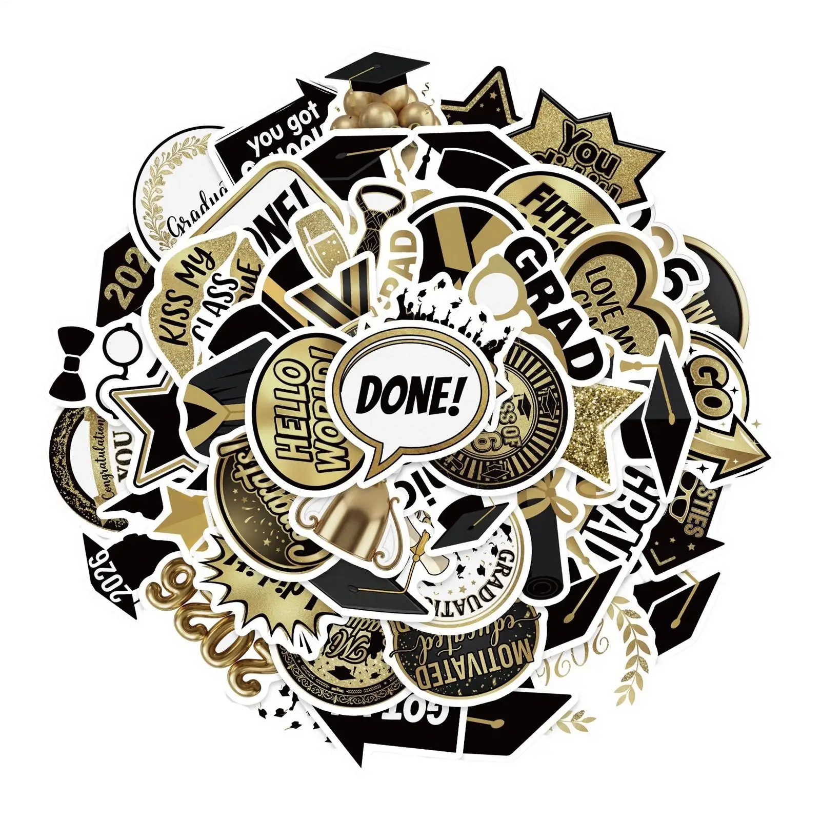 

Наклейки для выпускников: стильные водонепроницаемые стикеры, 50 листов, тематические наклейки на выпускной 2026 года для мальчиков и девочек, для ноутбуков и бутылок с водой