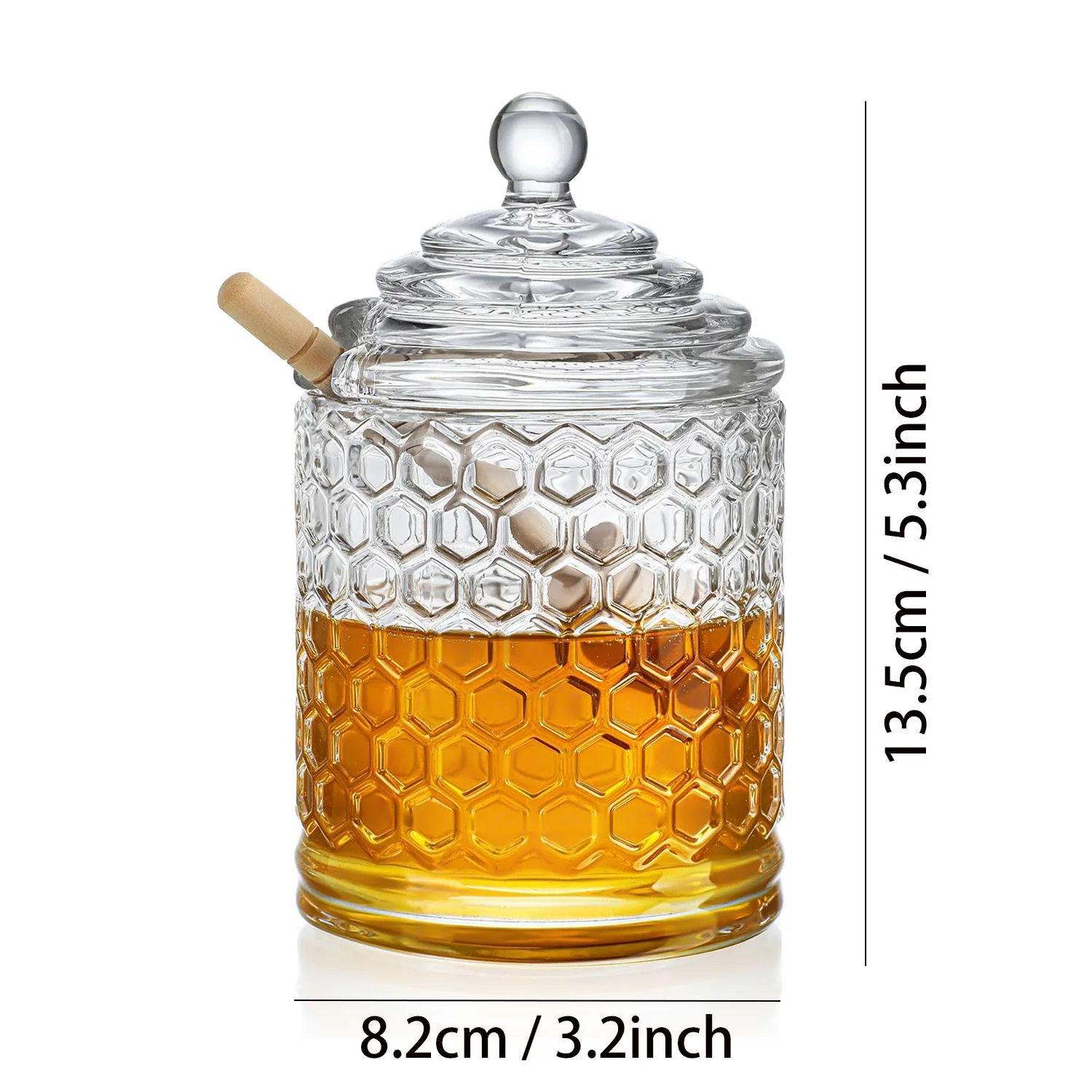 Clear Crystal Honey Pot with Dipper and Lid,Glass Honey Jar with Dispenser, Glass Honey and Syrup Container for Home Kitchen