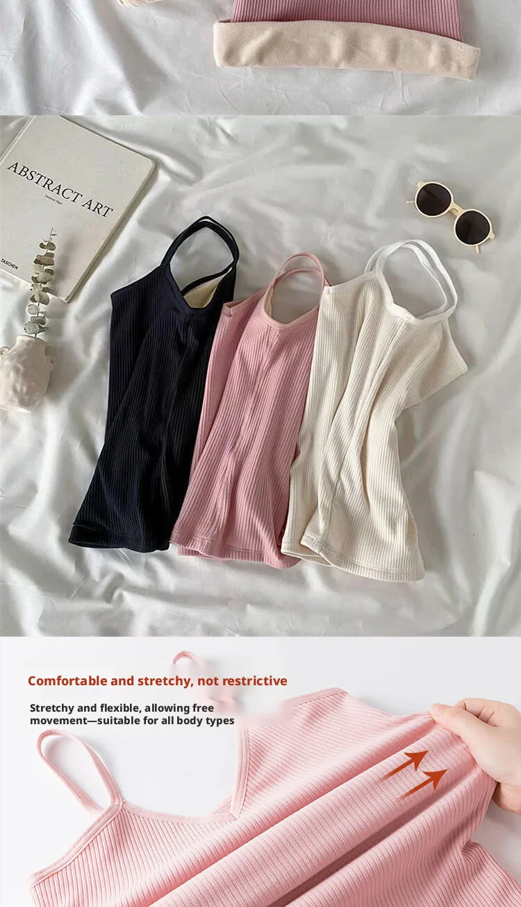 Camiseta sin mangas de moda para mujer, ropa interior térmica de invierno, color liso, ropa de noche informal, sexy, elástica, de terciopelo fino.