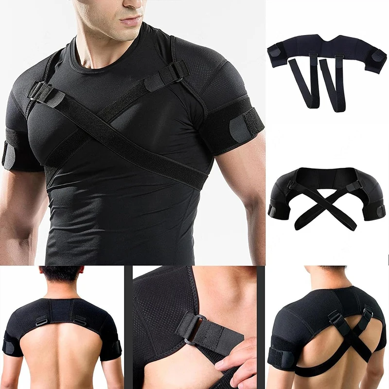 Double Shoulder Brace Adjustable Shoulder Strap Sports Shoulder Support Belt Protector Back Pain Relief Cross Compression Band