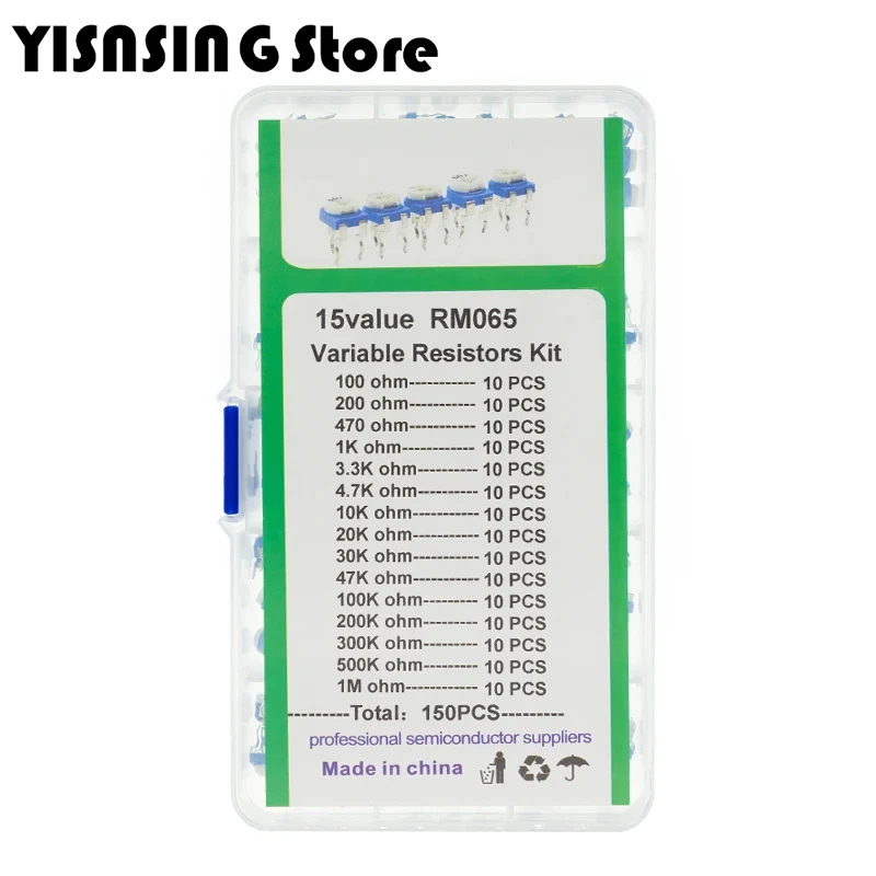 150pcs/set RM065 Trimming Potentiometer Variable Resistors Assorted Kit Electronic Diy Kit 15 Values Each 10pcs with box