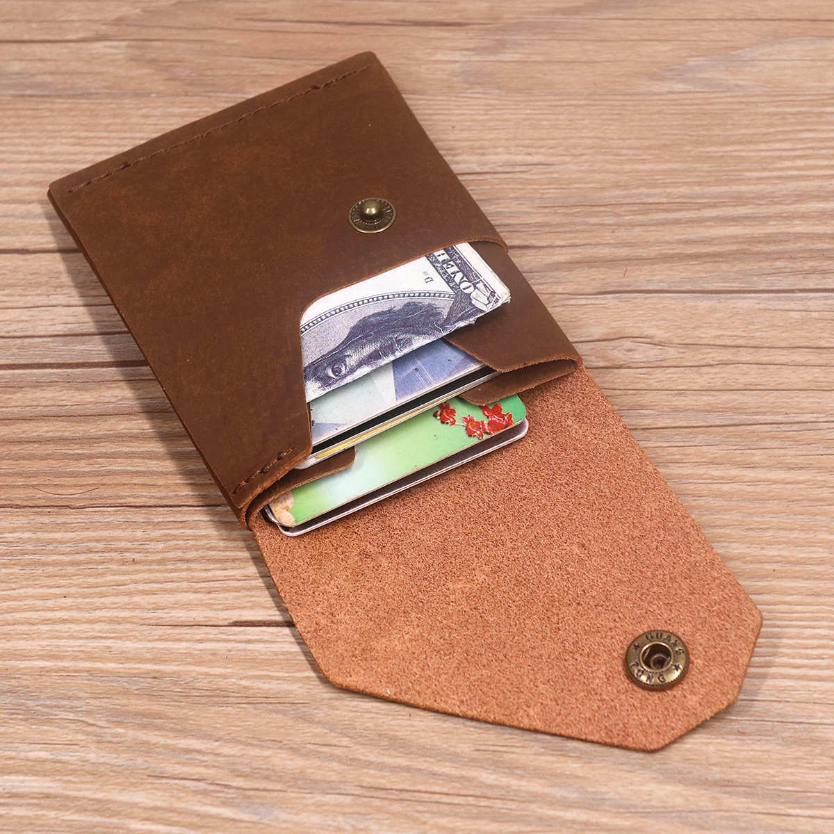 

100% Genuine Leather Card Holder For Men Male Vintage Crazy Horse Leather Short Slim Men's Credit Card Case Front Pocket Wallet