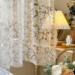 French Curtains Lace Gauze for Living Room Cream Retro Wavy Edge Bedroom Bay Windows Girl Embroidery Curtain Door White Tulle