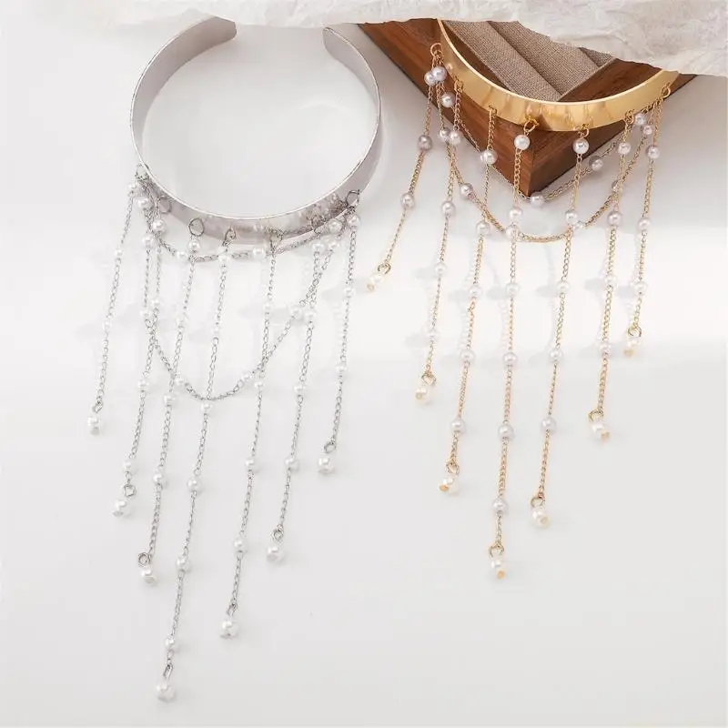 31bf-モダンパールドロップチェーンアームジュエリー腕章バングルメタルボディジュエリーオフィスから夕方まで