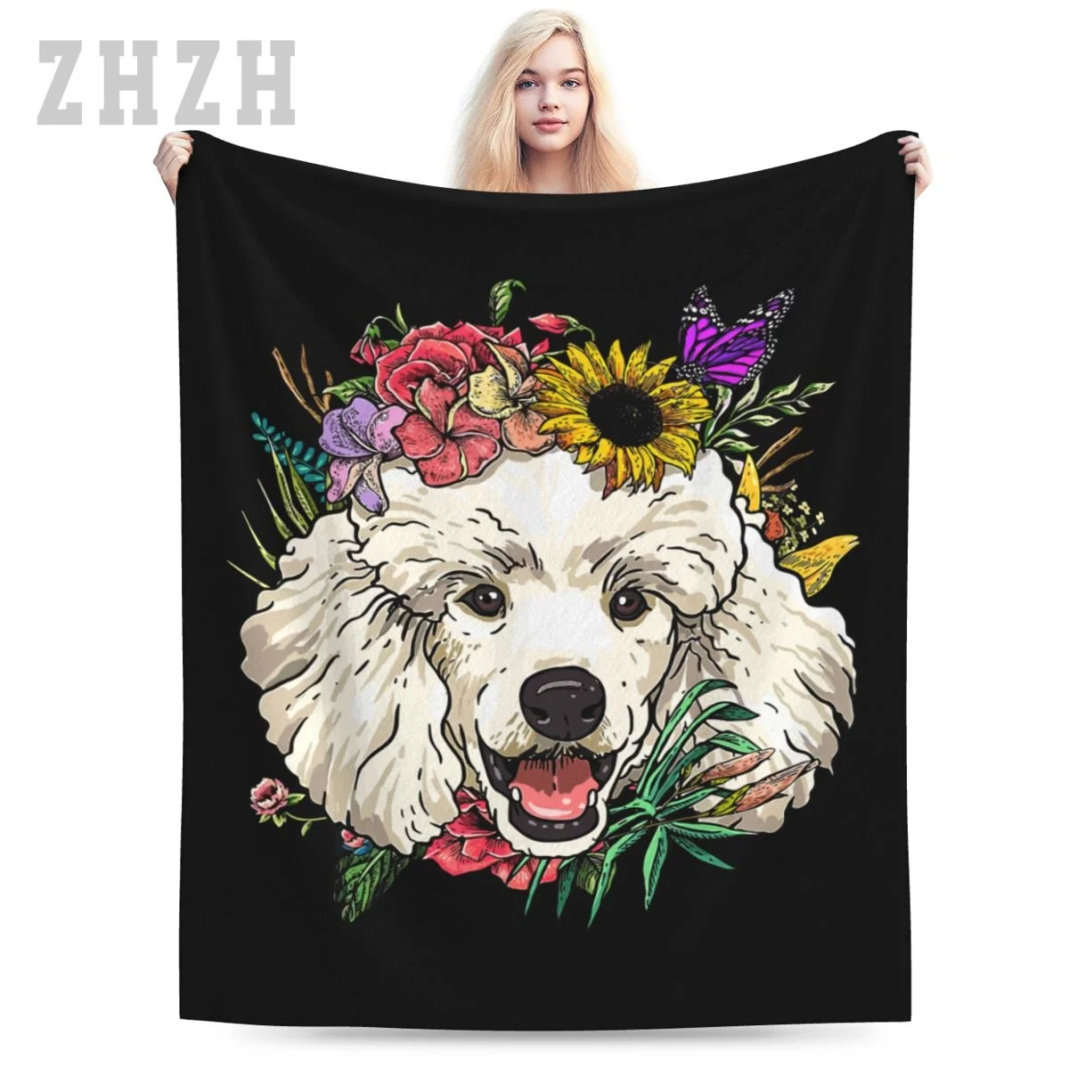 Blanket Floral Poodle Dog Spring Nature Dog Lovers Flannel Multifunction Outdoor Camping Sofa Cover Keep Warm