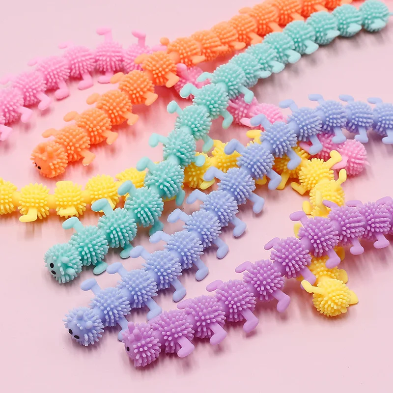 5Pcs 16 Knots Worm Noodle Relieves Stress Toy Caterpillar Stretch String TPR Rope for Kids Birthday Party Favors Pinata Fillers