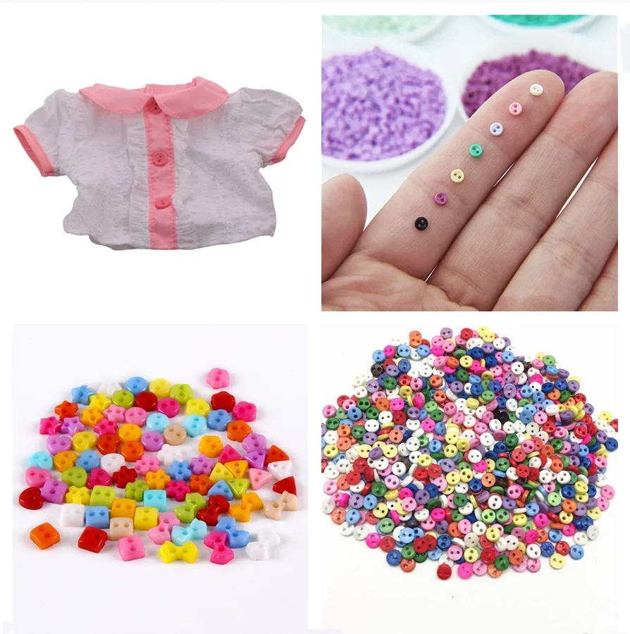 Mini Plastic Buttons for Dolls and Soft Toys Clothes, Assorted Colours and Designs, 3mm, 4mm, 5mm, 6mm, 100Pcs