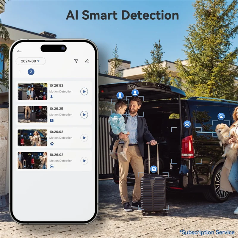 กล้องออดคู่ไร้สายไม่มีการสมัครสมาชิก กล้องประตูอัจฉริยะ 2K ไร้สาย พร้อม AI Human Detection, Night Vision
