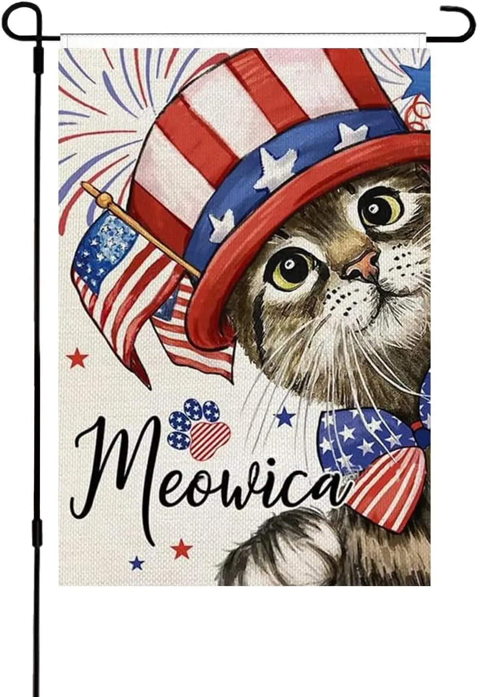 4th July Patriotic Cat Garden Flags for Outside 12x18 Inch Double Sided Welcome American Garden Flag Garden Flags Small Burlap Y