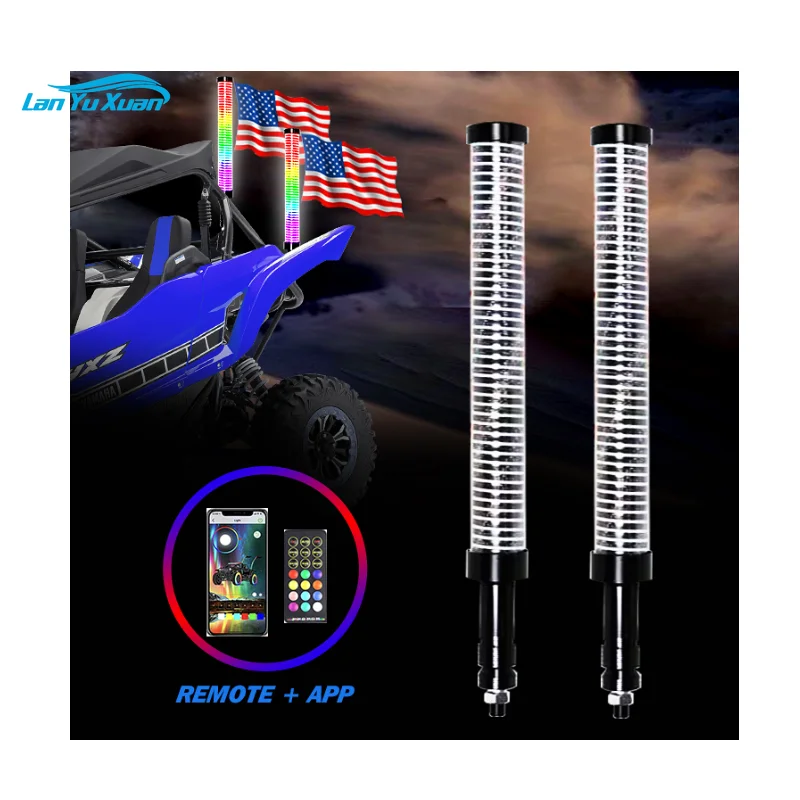 Remote   APP Control RGB Sprial Luz Led Antena 2FT 3FT 1.75 Inch Hyper Fatty Led Whip Light for Polaris RZR UTV