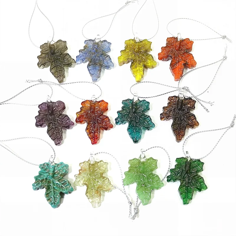 2pcs Mini Glass Maple Leaf Pendant European Style Colorful Leaves Charm DIY Craft Jewelry Making Accessories for Handmade Lovers