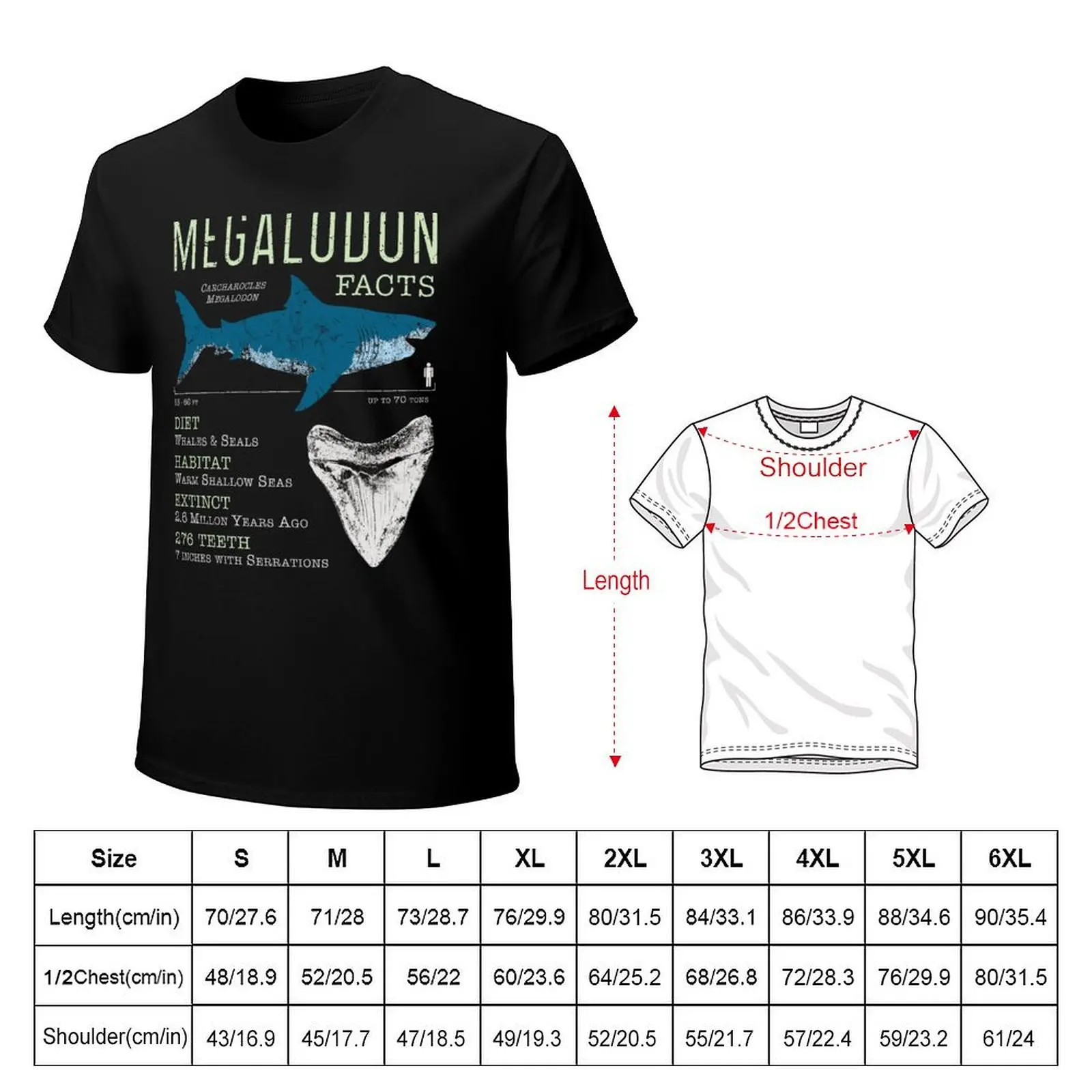 Megalodon Facts T-Shirt Vintage Style Printed Top