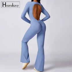 Long-Sleeved One-piece Suit Women Backless Sports Jumpsuit Female Push up Rompers Quick Drying Yoga Clothing Workout Bodysuits