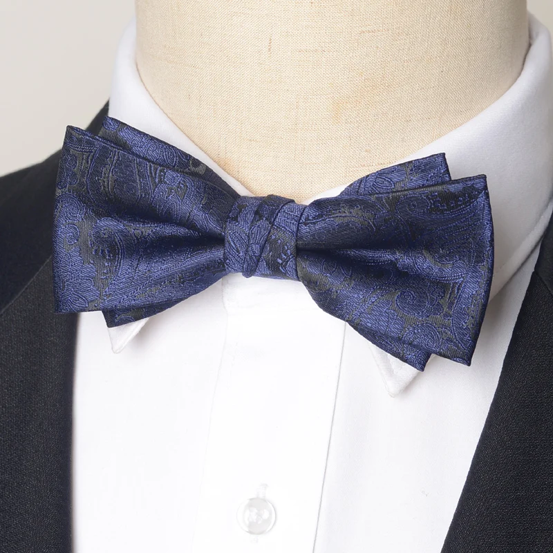 High Quality Dark Blue Striped Bow tie Men's Gift Fashionable Butterfly Wedding Gift Banquet Shirt Accessories 100% Silk Bow tie