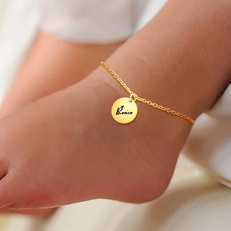Gepersonaliseerde Gegraveerde Namel Enkelbandje Armband Voor Kleine Jongen Meisje, Waterdicht Roestvrijstalen Voetketting Verstelbaar