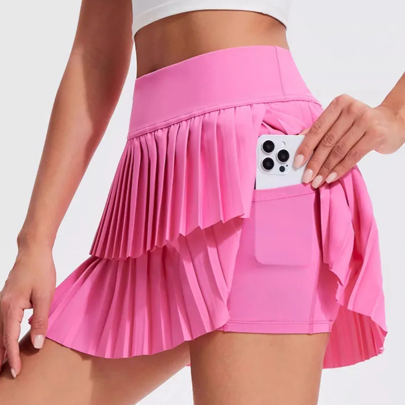Summer Fashion Running Shorts Side Pocket False 2 Pieces Tennis Mini Skirt Cooling Quick Dry Breathable Yoga Skirt Women - Image 3