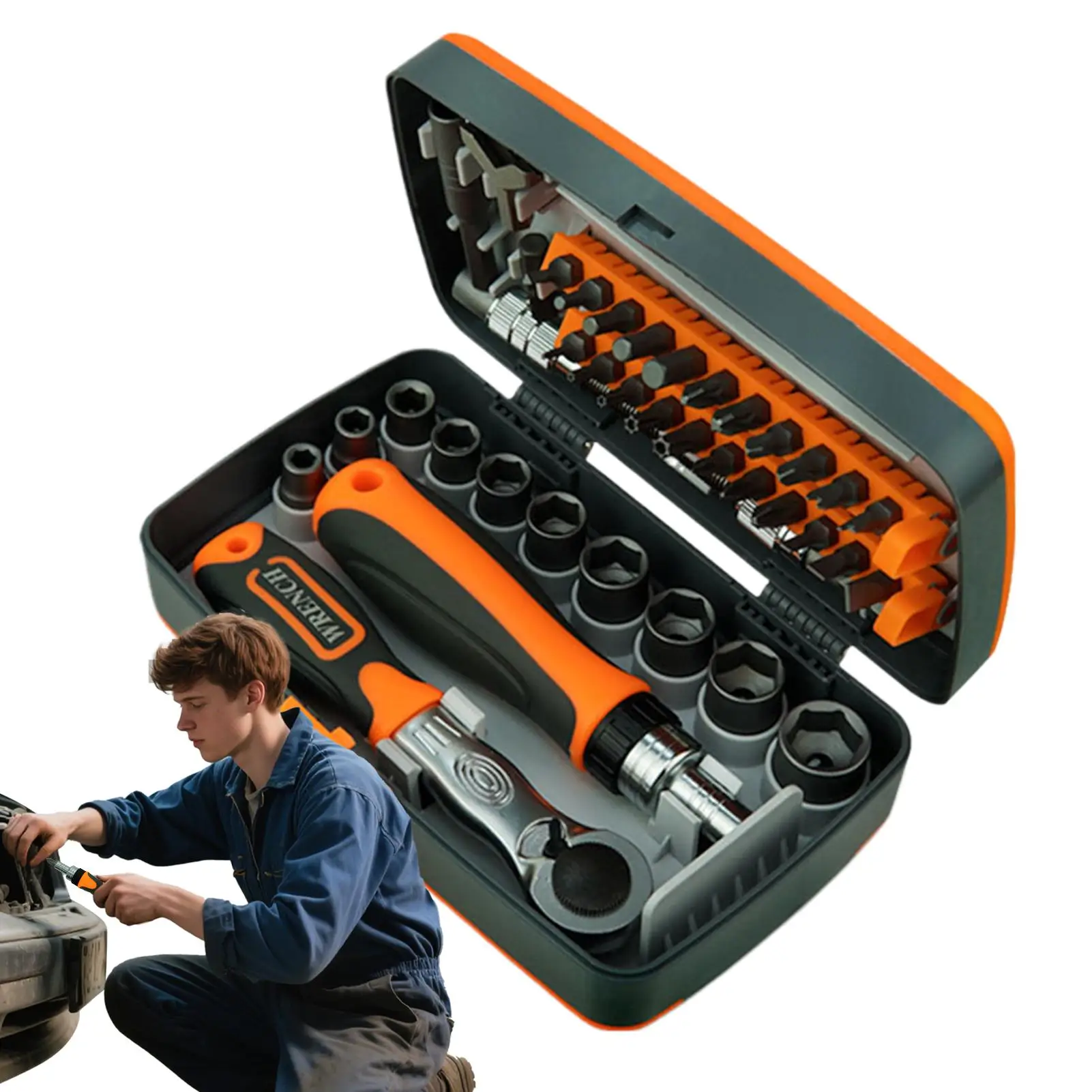 

Screwdriver Ratchet Set 38 In 1 Magnetic Ratchet Screwdriver Non-Slip Precision Tool Wrench Adapter 10 Sockets 22 Bits For
