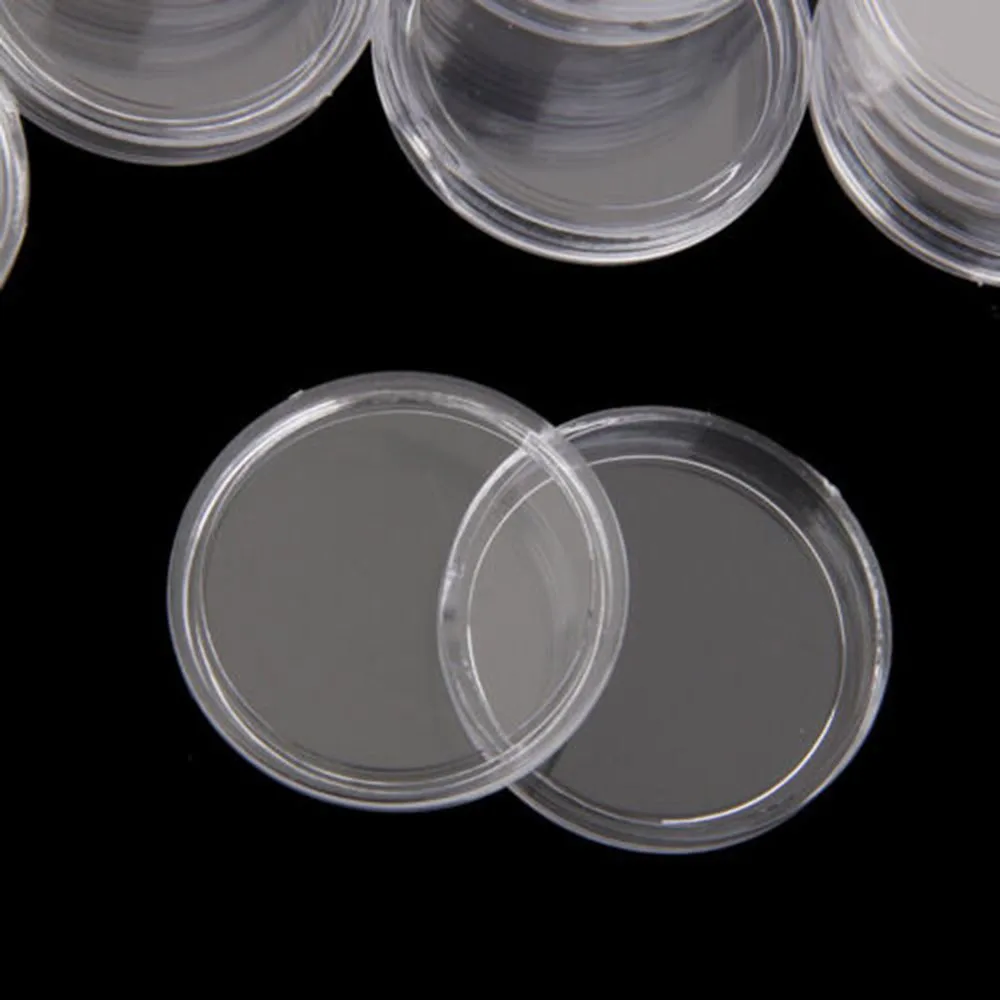 100Pcs 25mm Clear Round Coin Capsule Holder Case Transparent Collectable Coin Storage Box for Commemorative Coin Medal Container