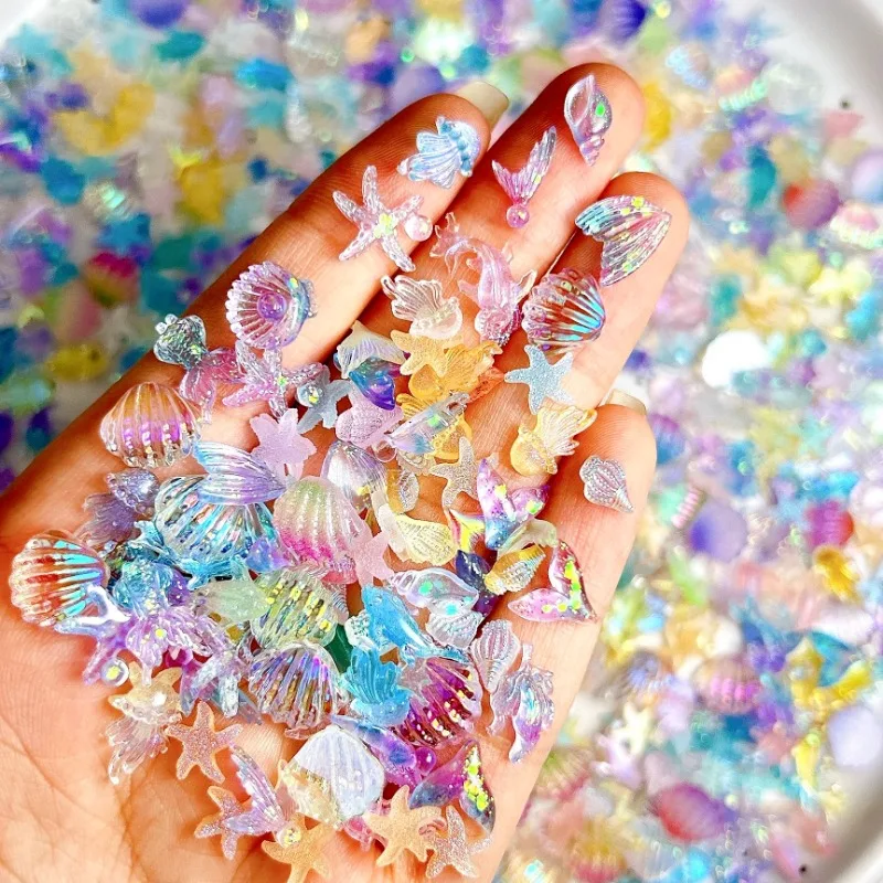 50PCS 3D Creative Simulated Conch Shell Nail Charms Colorful Translucent Jellyfish Ocean Series Resin Nail Art Decorations 2030