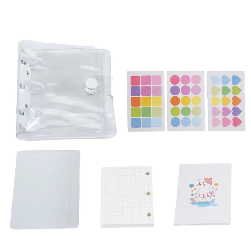 Mini Binder Pockets,3-Hole Refillable Notebook Accessories Set, Transparent PVC Loose-Leaf Notebook, (White)