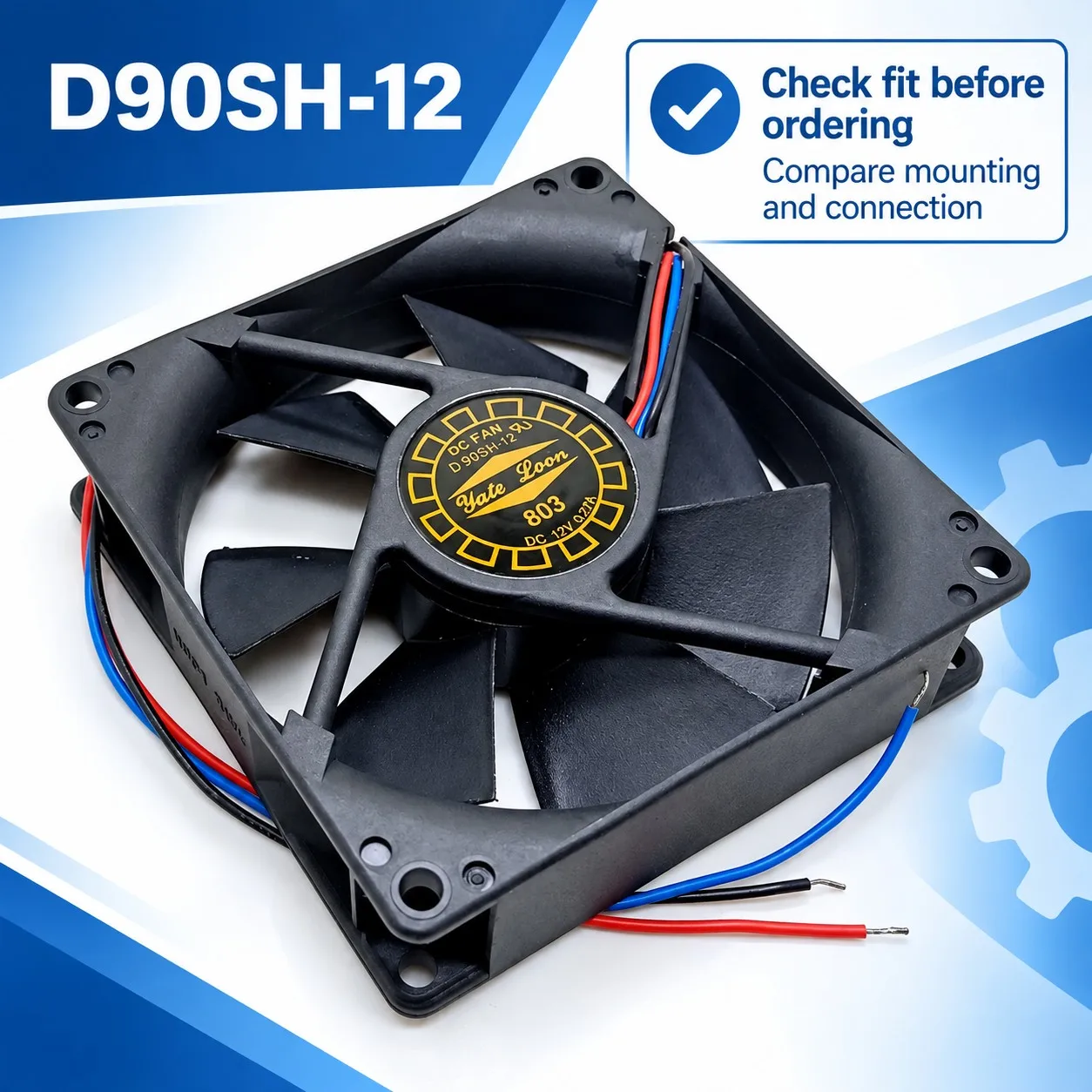 D90SH-12 PC Case Cooling Fan 92mm 12V 0.27A 2000RPM Tachometer