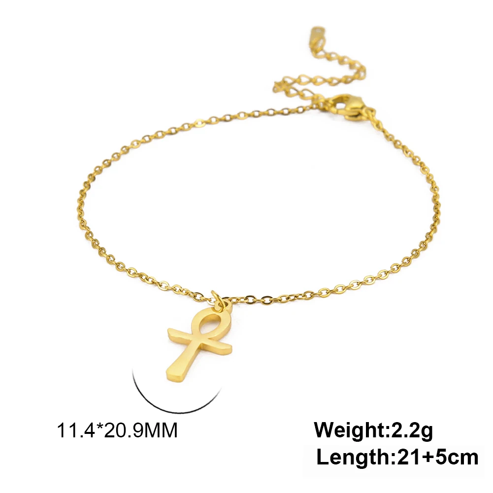 Egypt Key of Life Symbols Ankh Cross Anklet Stainless Steel Egyptian Pendant Women Beach Foot Ankle Bracelet Jewelry Gift