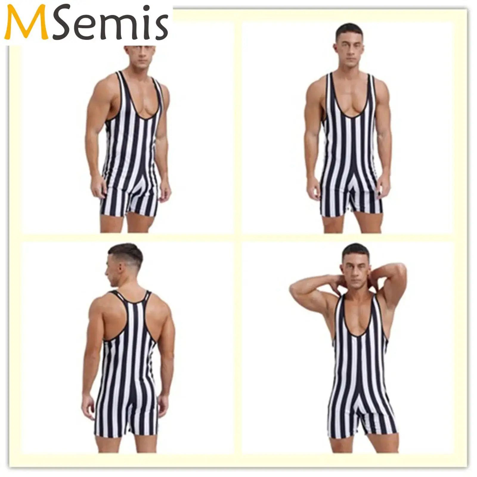 

Mens Striped Wrestling Singlet Bodysuit Swimsuit Slim Fit Boxer Shorts Rompers Bodybuilding Shapewear Swimwear Sports Fitness