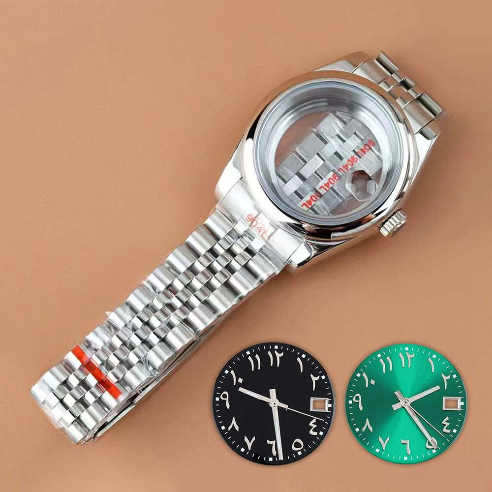 

With 28.5mm Arabic dial hands 36mm/39mm Watch Case Jubilee Strap Sapphire Glass Fit nh35 nh36 Movement 316L Steel Datejust Case
