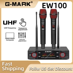 Wireless Microphone G-MARK EW100 Professional Handheld Karaoke Mic Frequency Adjustable 80M For Stage Party Church Show Meeting