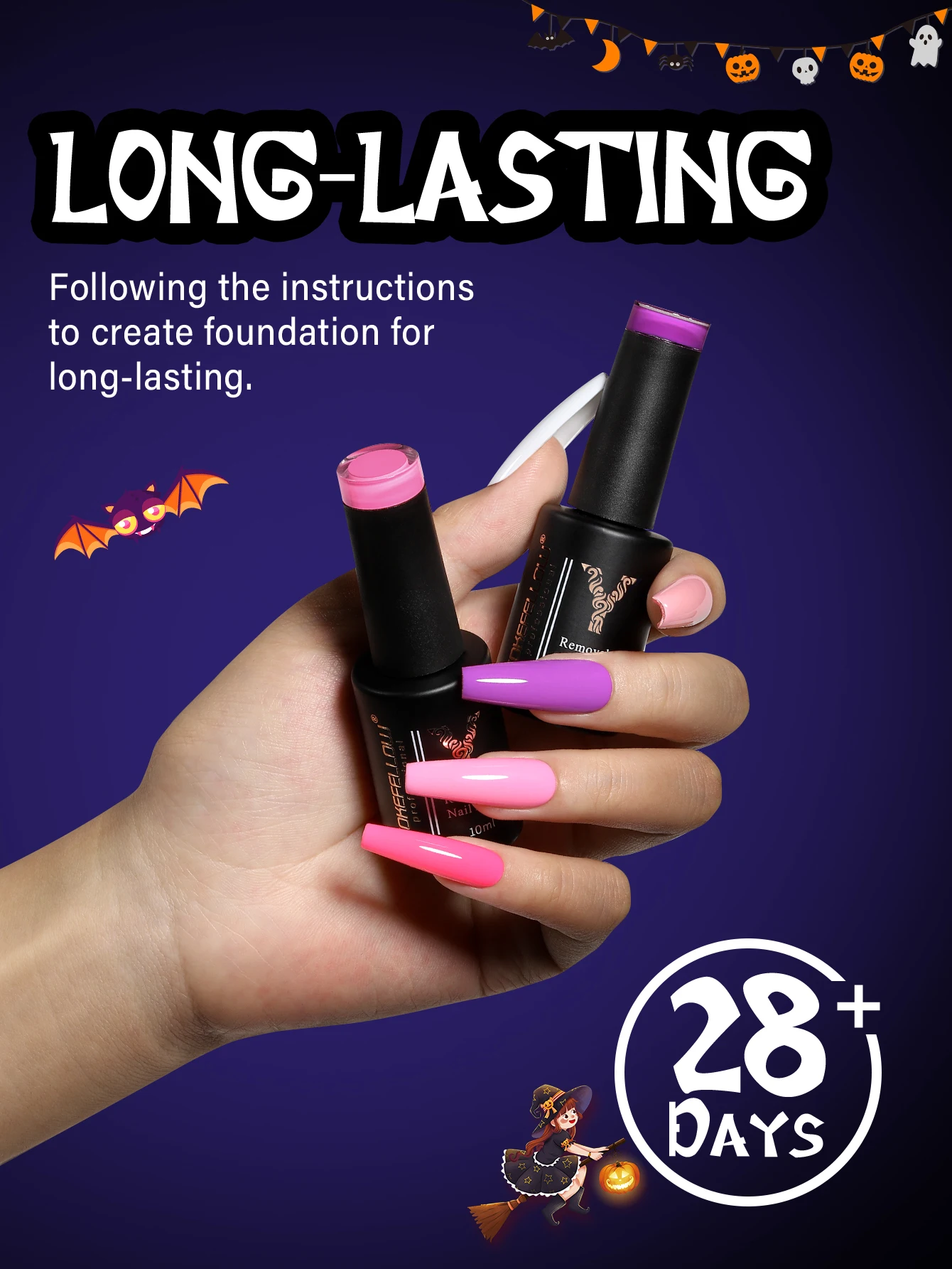 Juego de esmaltes de uñas de Gel, 6 colores, Halloween, naranja, rosa y negro, Kit de Gel de uñas blanco y negro, minicura LED UV DIY para fiesta