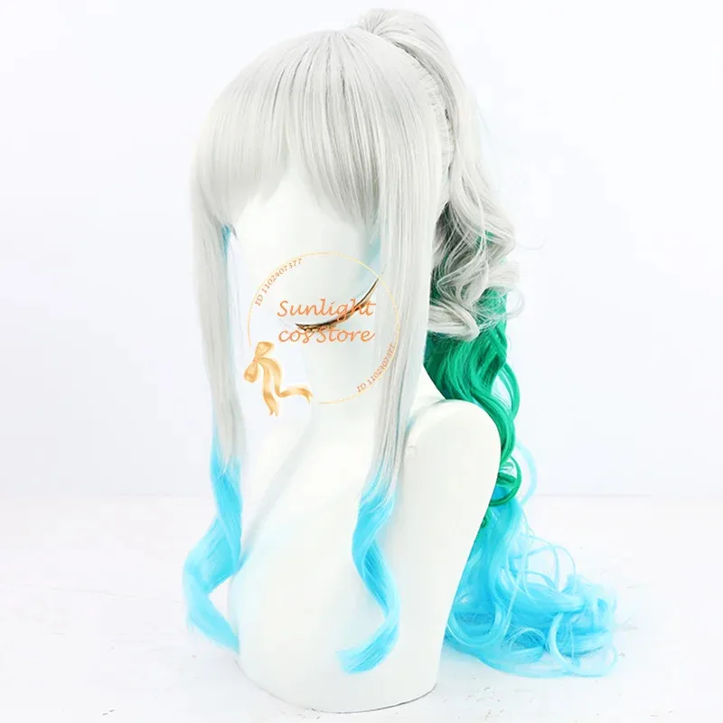 

CyAnime Yamato Cosplay Wig 70cm Long Grey Green Blue Curly Ponytail Heat Resistant Synthetic Hair Halloween Party Wigs + Wig Cap