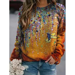 Spring New 3D Print Colorful Florals Long Sleeve Fashion Streetwear Pullovers Women Vintage Y2k Clothing Beautiful Girls Tops