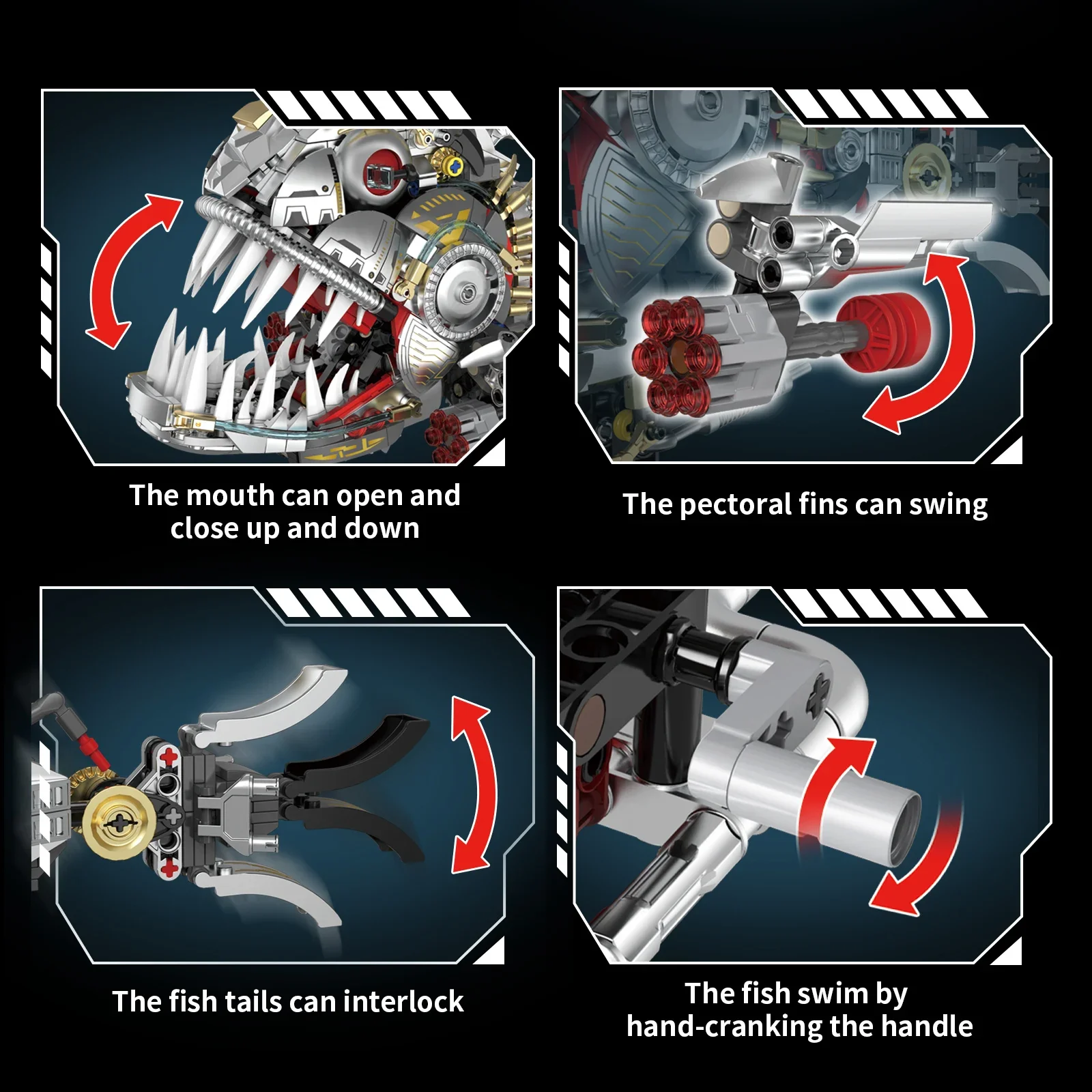 DK96224 1019ピース シミュレーション ピラニア モデル ブロックキット メカニカルトライブ バイオニックアニマル インターロッキング クリエイティブ スモールビルディングブロック