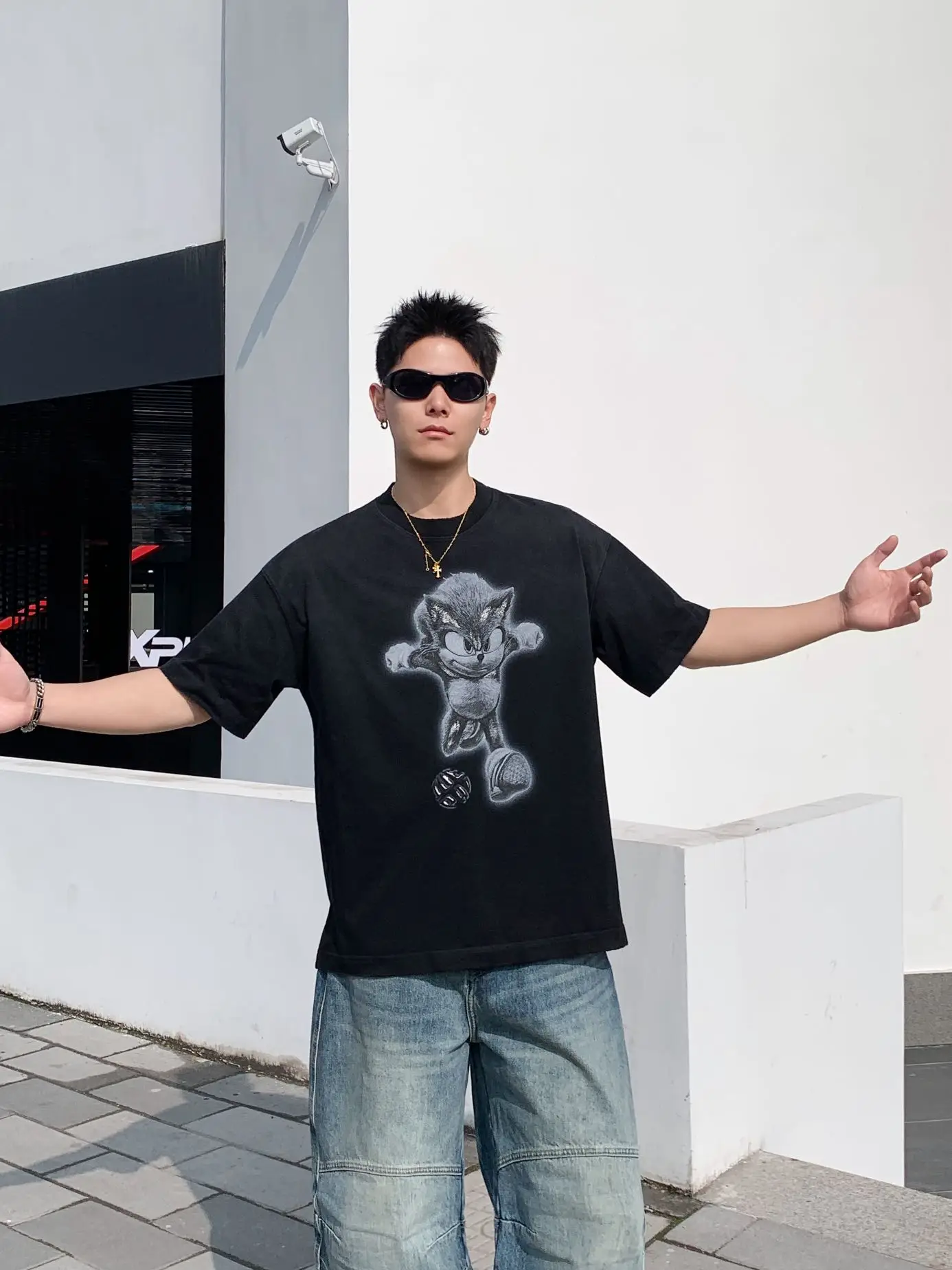 

Loose Fit Men's ort Sve T-irt Summer Casual Cotton Cartoon Print Comfortable Breathable f Sve Trendy Streetwear