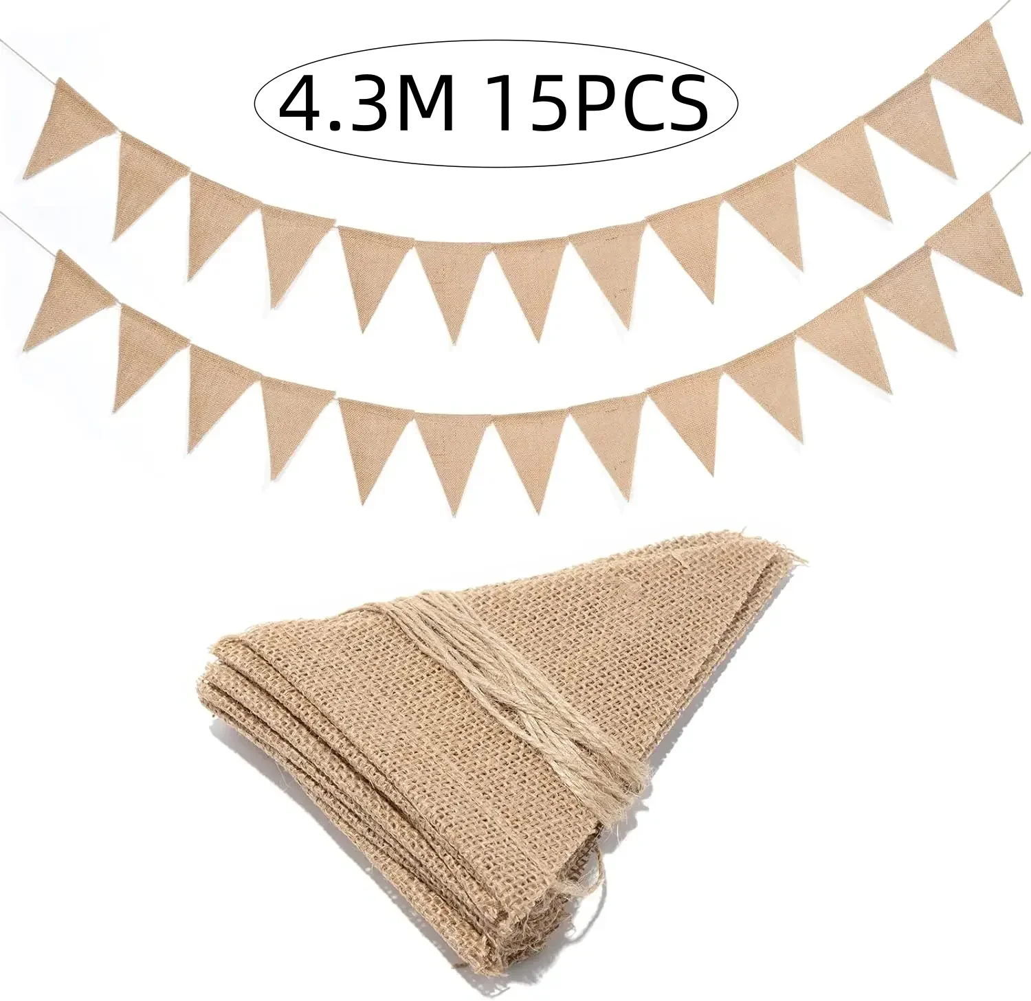 4.3M 15 Flags Vintage Jute Hessian Country Burlap Bunting Banner Wedding party Photography Props Celebration Party Decoration