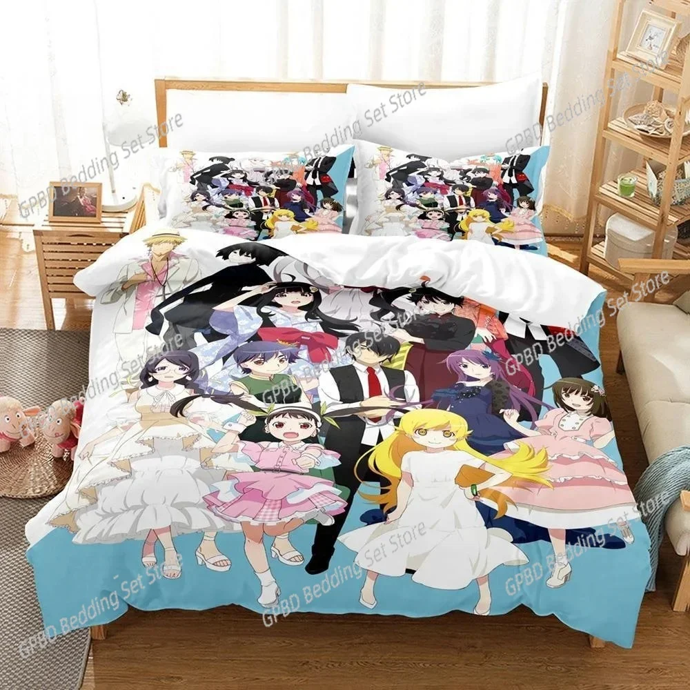 Fashion 3D Print Anime Monogatari Series Bedding Set Single Twin Full Queen King Size Bed Set Adult Kid Bedroom Duvet cover Sets