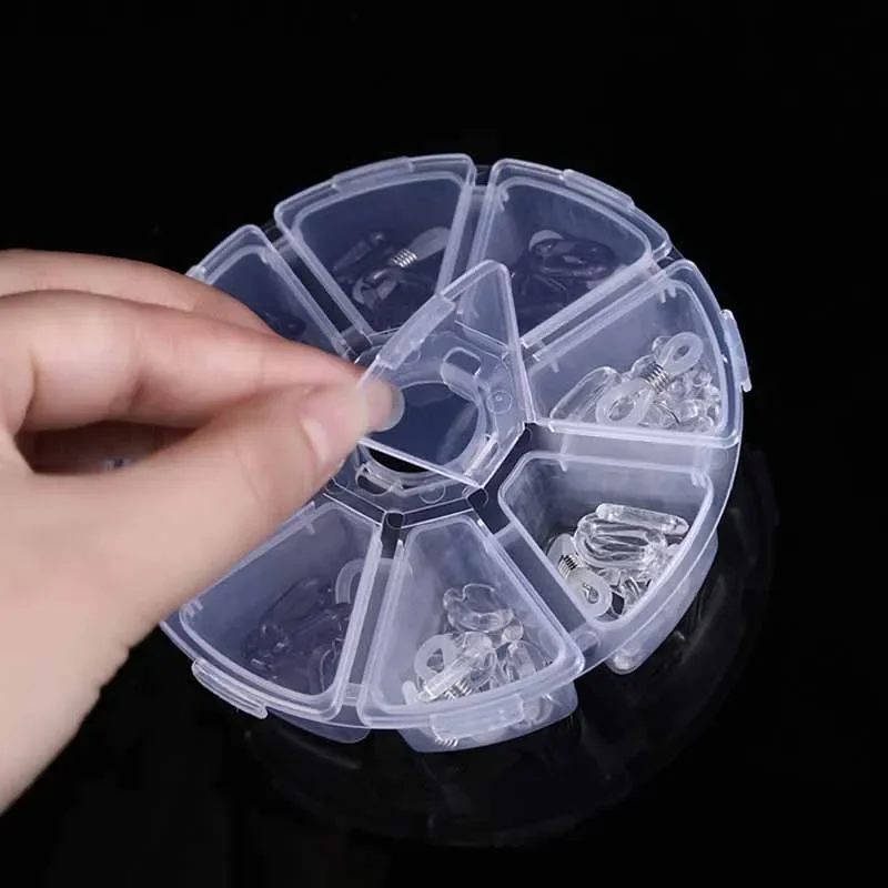 5Pcs 8 Compartments Plastic Storage Box Round Shape Beads Earrings Storage Containers Empty Adjustable Jewelry Organizer Case