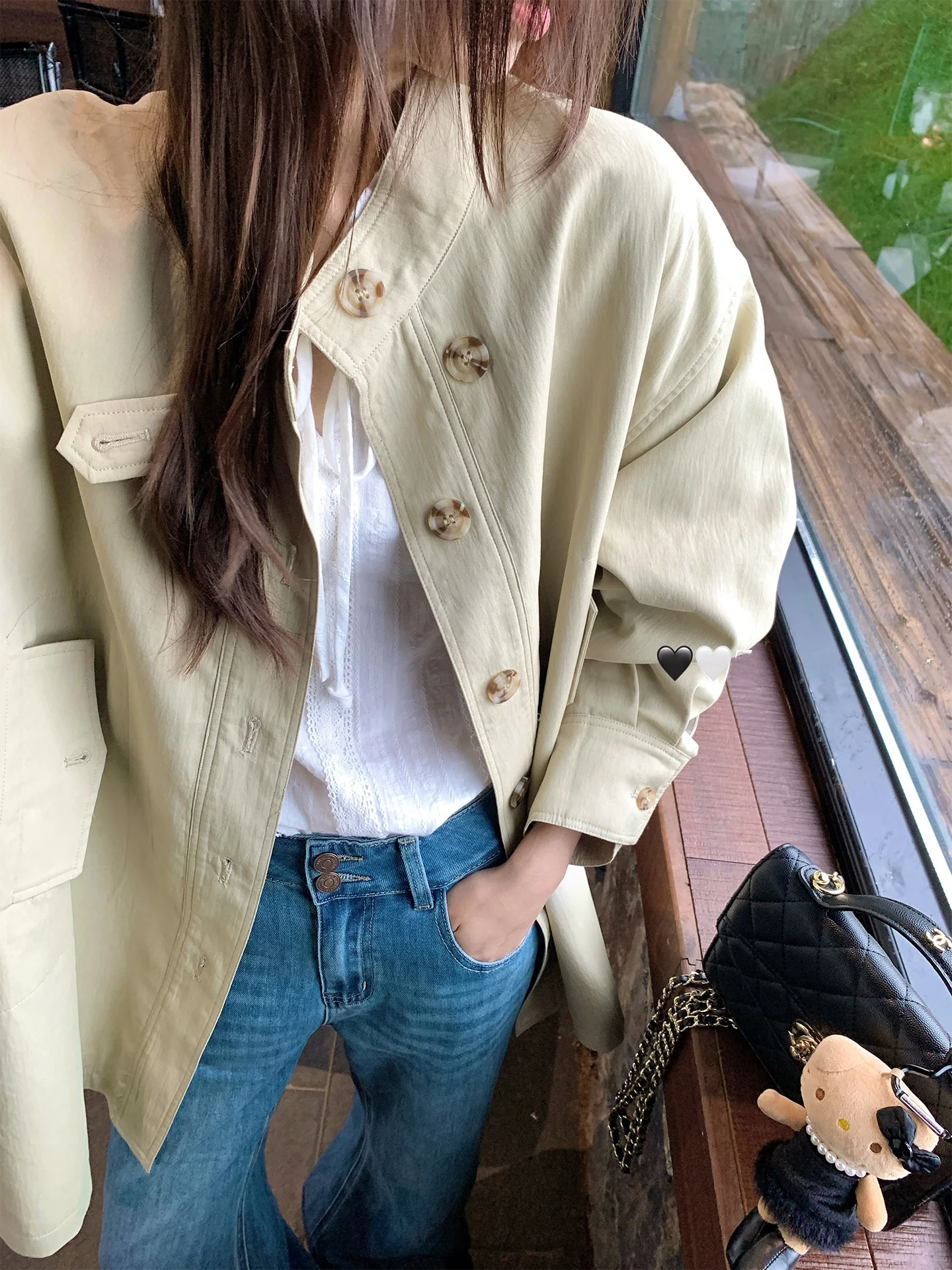 

Корейское женское длинное пальто, повседневная свободная ветровка, верхняя одежда, осенний сезон, маленький размер Briti Sle Jaet