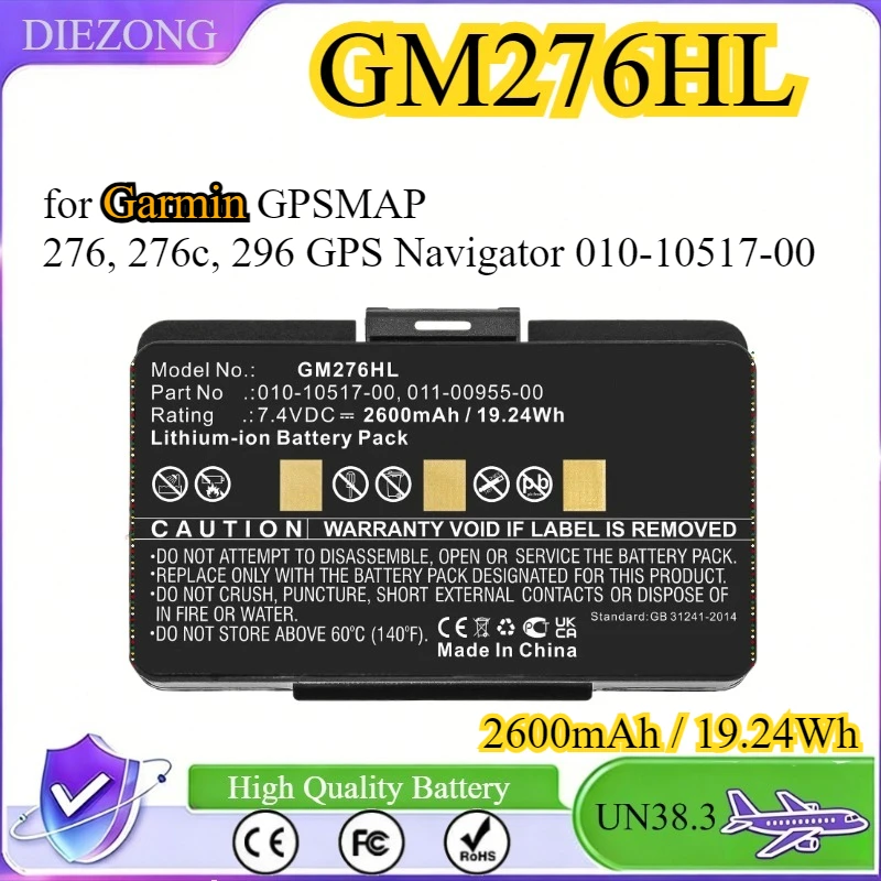 

2600mAh GM276HL Battery for Garmin GPSMAP 276, 276c, 296 GPS Navigator 010-10517-00 Rechargeable Batteries in Stock