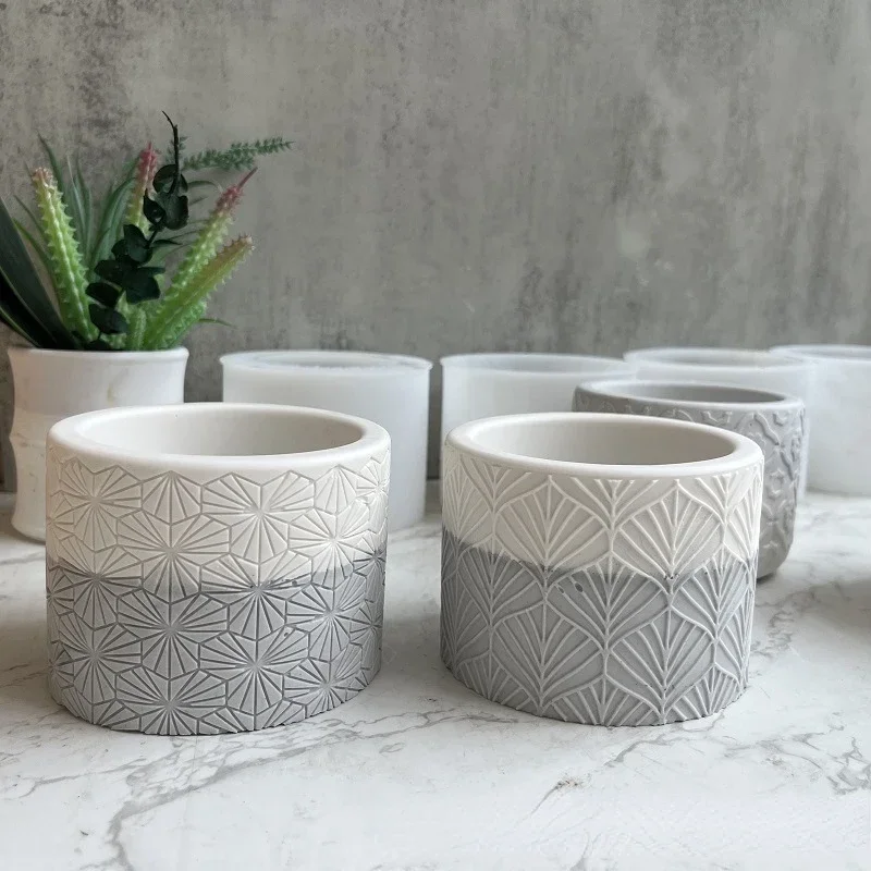 Силиконовая форма для цветочного горшка с круглым узором, цементная гипсовая смола ручной работы, ваза для цветочного горшка, форма для силиконовой Para Cemento Yeso