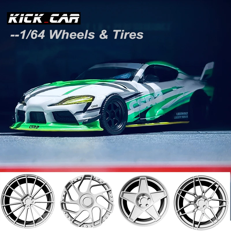 

KICARMOD 1/64 Diecast Car Wheels & Rubber Tires for 1:64 Alloy Vehicle Miniature Sports Model Cars Accessories Modified Parts