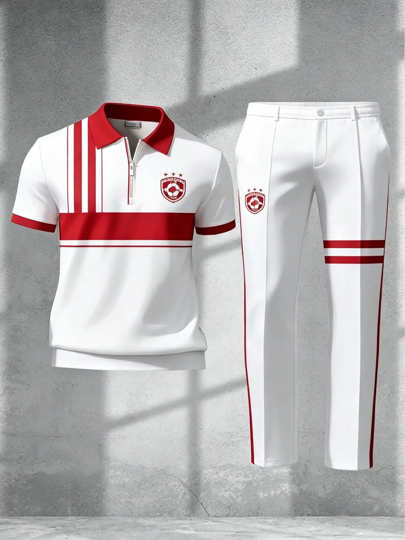 Men's Half Zip Polo Shirt 2026 Summer Soccer Stripe Casual Short Sleeve Breathable Fashion Tops Only No Pants