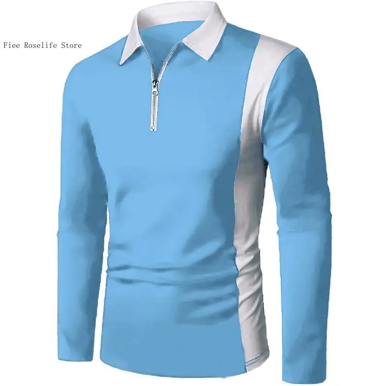 Two Tone Color Blocked Lapel Long Sleeved Shirt Men