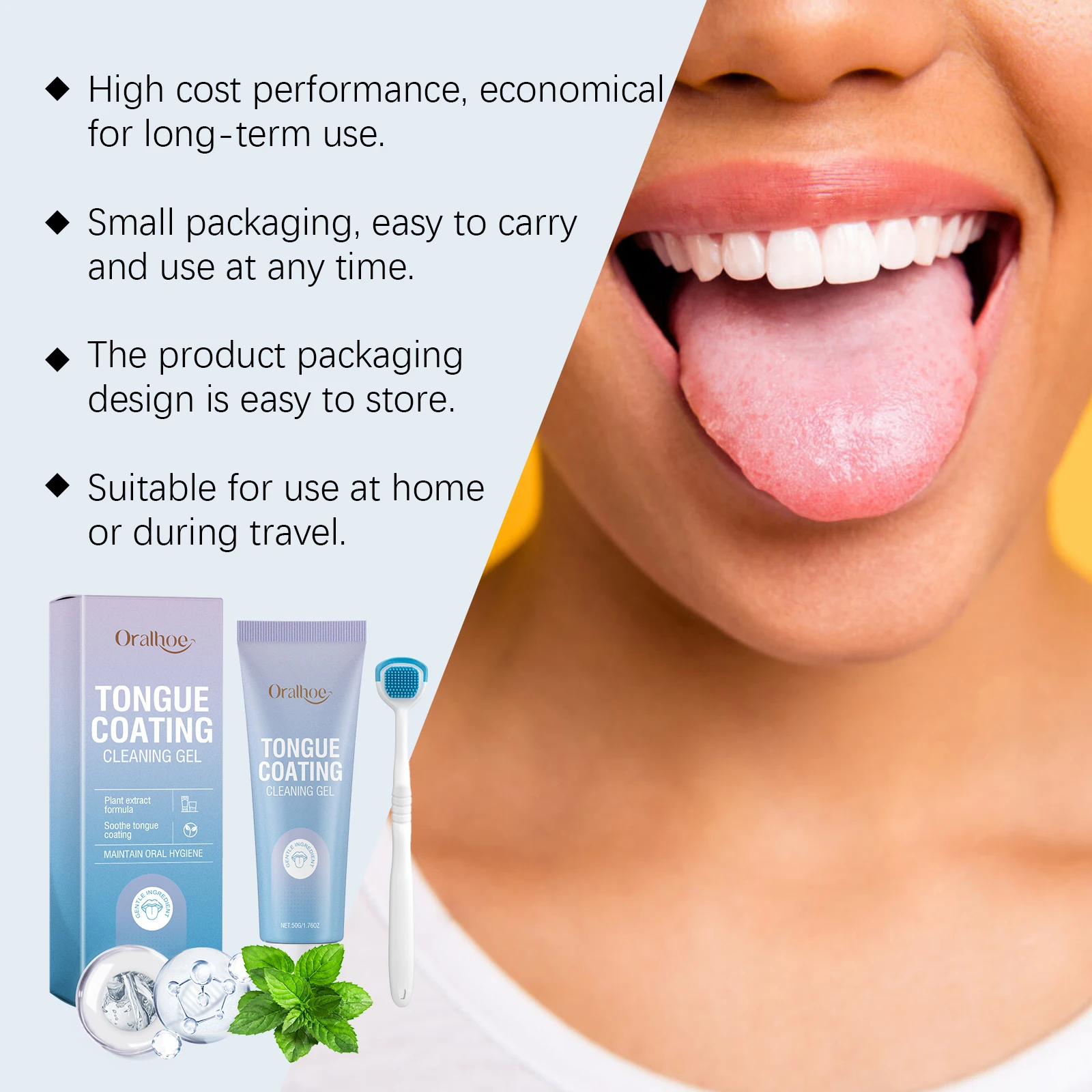 Tongue Cleaning Gel with Toothbrush for Remove Tongue Coating Eliminate Bad Breath Fresh Breath Inhibit Oral Bacteria Oral Care