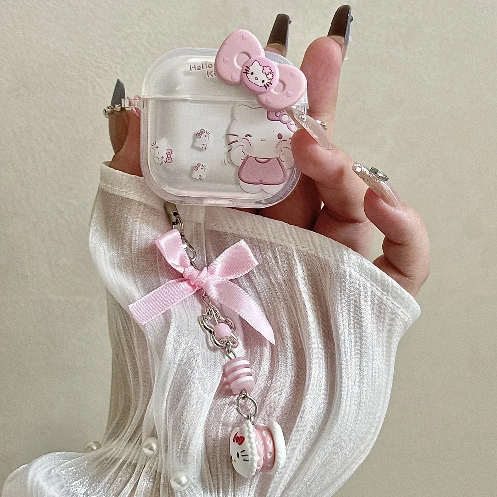 

Cute Hello Kitty Earphone Case For Airpods 1 2 3 4 Pro 2 Airpods Pro3 Wireless Bluetooth Headset Protective Cover With Pendant