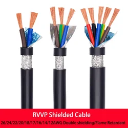 RVVP Shielded Cable 26/24/22/20/18/17/16/14/12AWG2/3/4/5Core Shielded Control Signal Copper Wire Black Insulated PVC Audio Cable