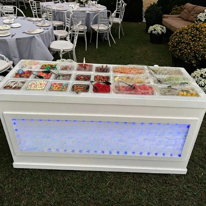 Modern white foldable wooden candy cart wedding party minimalist style snack bar display event decoration